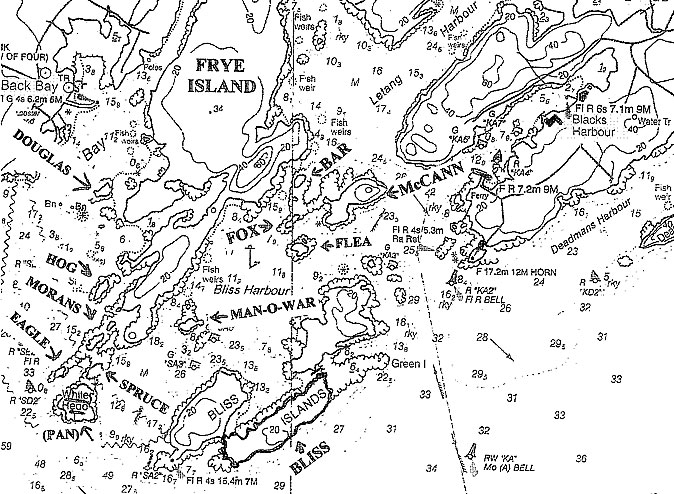 The islands around Bliss Harbour, Blacks Harbour and Back Bay