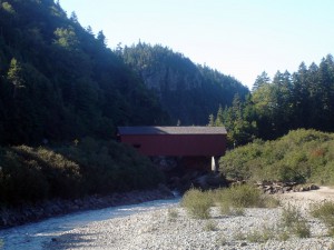 Red covered bridge at Point Wolfe